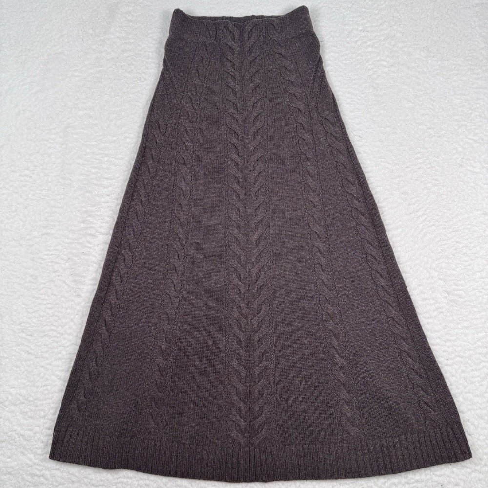Jonathan Simkhai Cable Knit Midi Skirt Womens XS A Line Brown Wool Blend Cottage